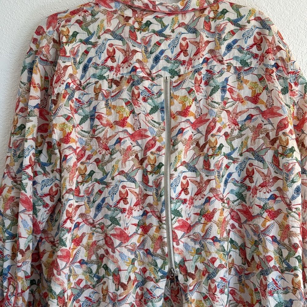 John Mark Multicolor Bird Print Button-Up Blouse - White Base - Picture 7 of 12